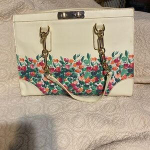 Floral Cream Shoulder Bag with Gold Accents